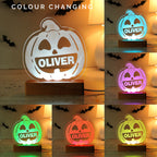 Personalised Pumpkin Wooden LED Light for Halloween