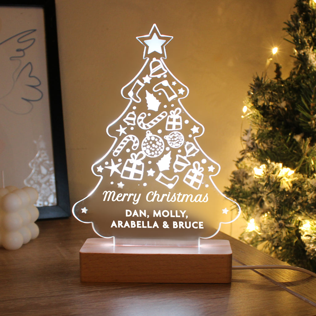 Personalised Christmas Tree Wooden Based LED Light | Christmas Gift