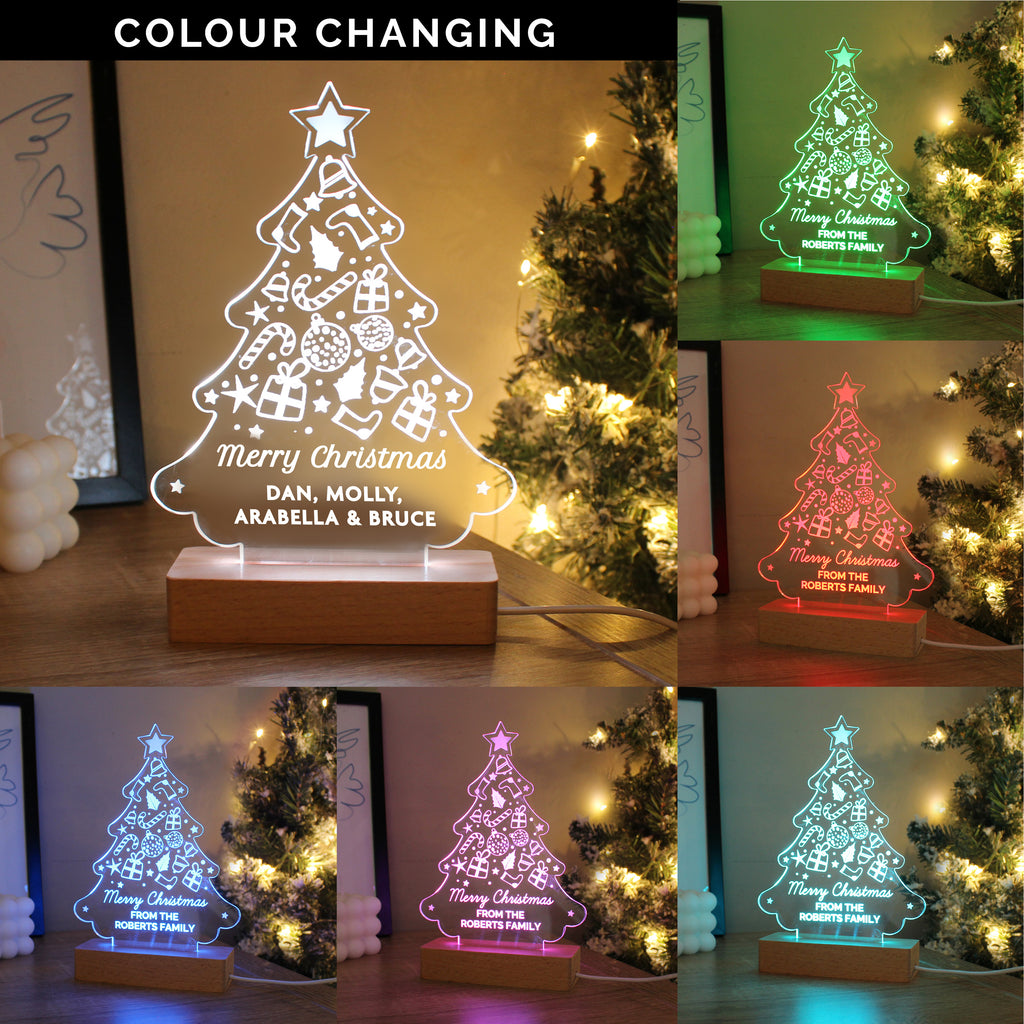 Personalised Christmas Tree Wooden Based LED Light | Christmas Gift