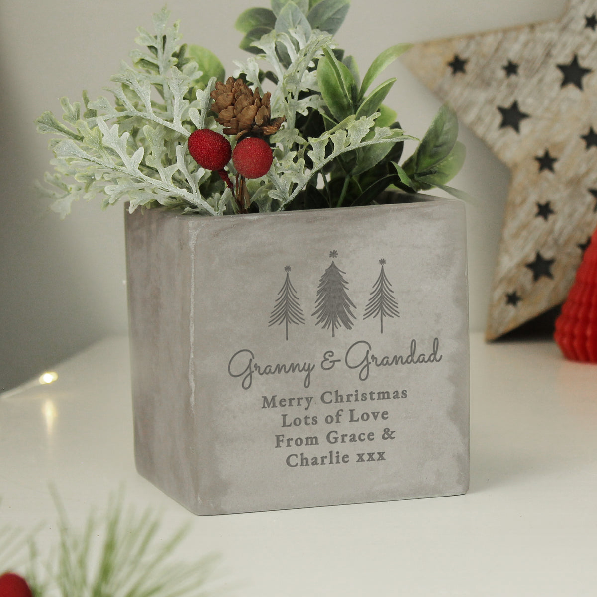 Personalised Christmas Tree Concrete Planter | Vases | Christmas Gift