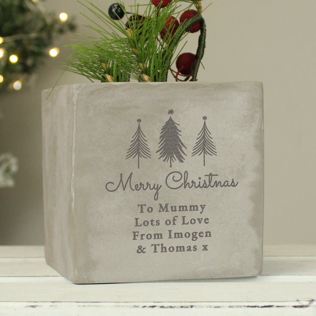 Personalised Christmas Tree Concrete Planter | Vases | Christmas Gift