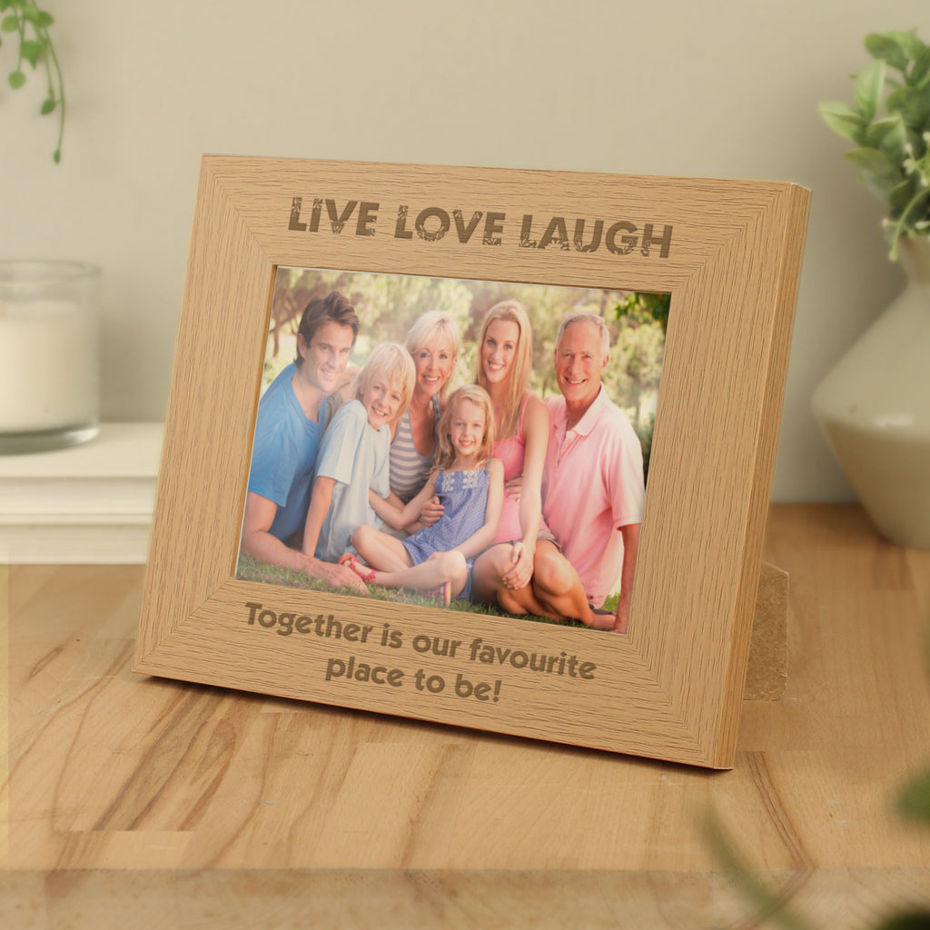 Personalised Live Love Laugh 5x7 Landscape Oak Finish Photo Frame - Picture Frame - Inspired Creative Gifts