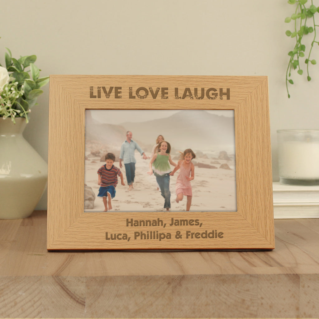 Personalised Live Love Laugh 5x7 Landscape Oak Finish Photo Frame - Picture Frame - Inspired Creative Gifts