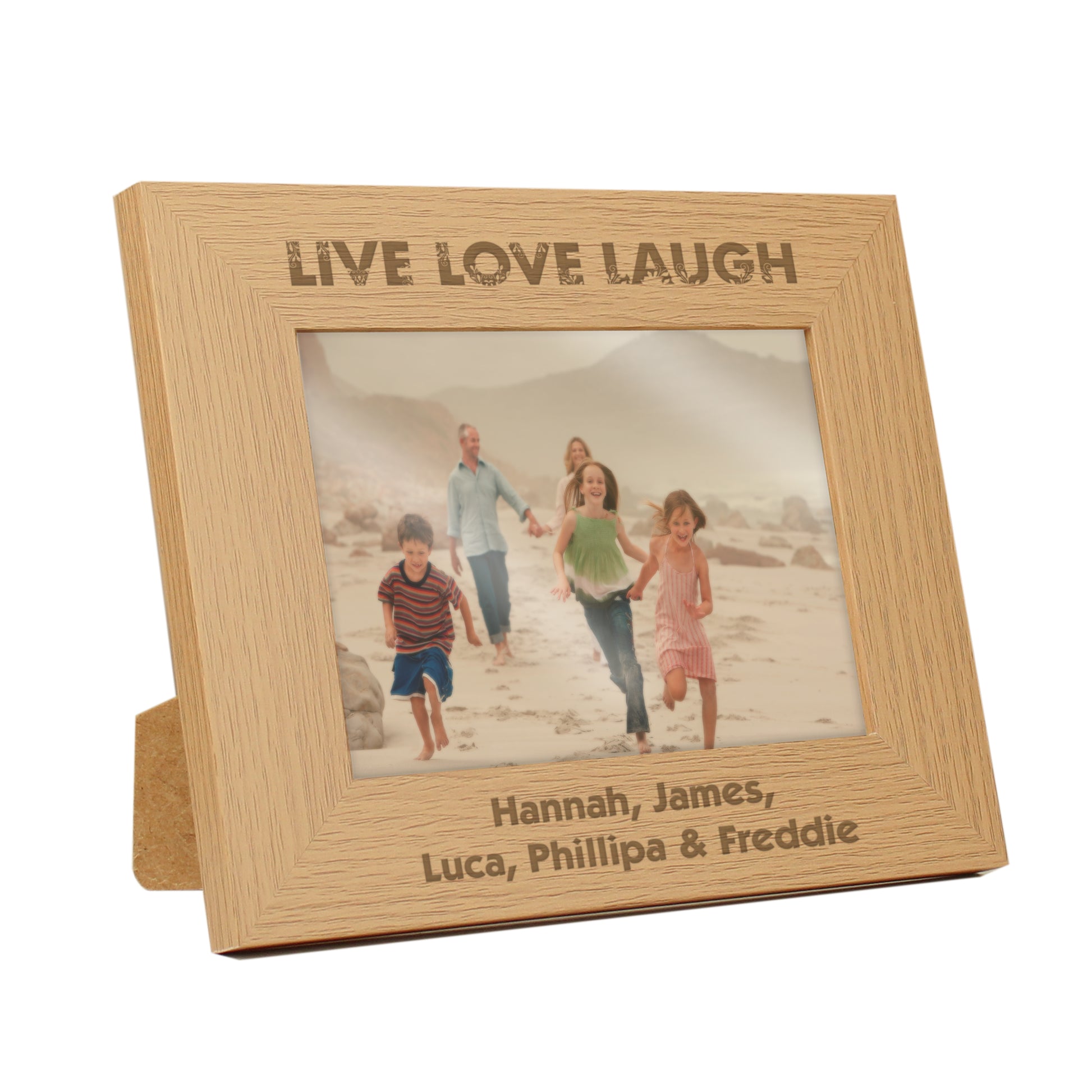 Personalised Live Love Laugh 5x7 Landscape Oak Finish Photo Frame - Inspired Creative Gifts