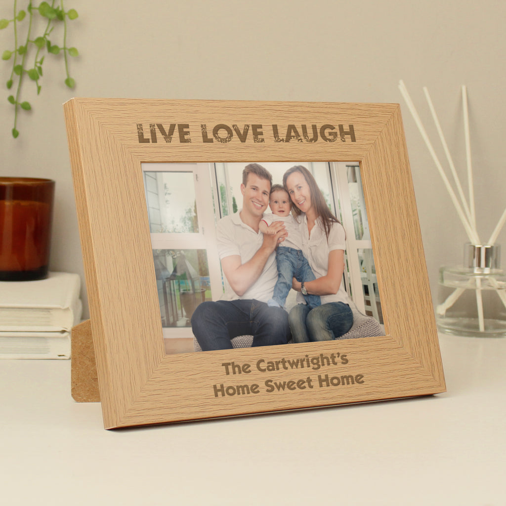 Personalised Live Love Laugh 5x7 Landscape Oak Finish Photo Frame - Picture Frame - Inspired Creative Gifts