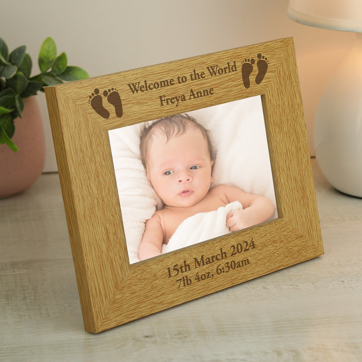 Personalised Oak Finish 6x4 Landscape Baby Footprints Photo Frame | Photo Frames, Albums and Guestbooks