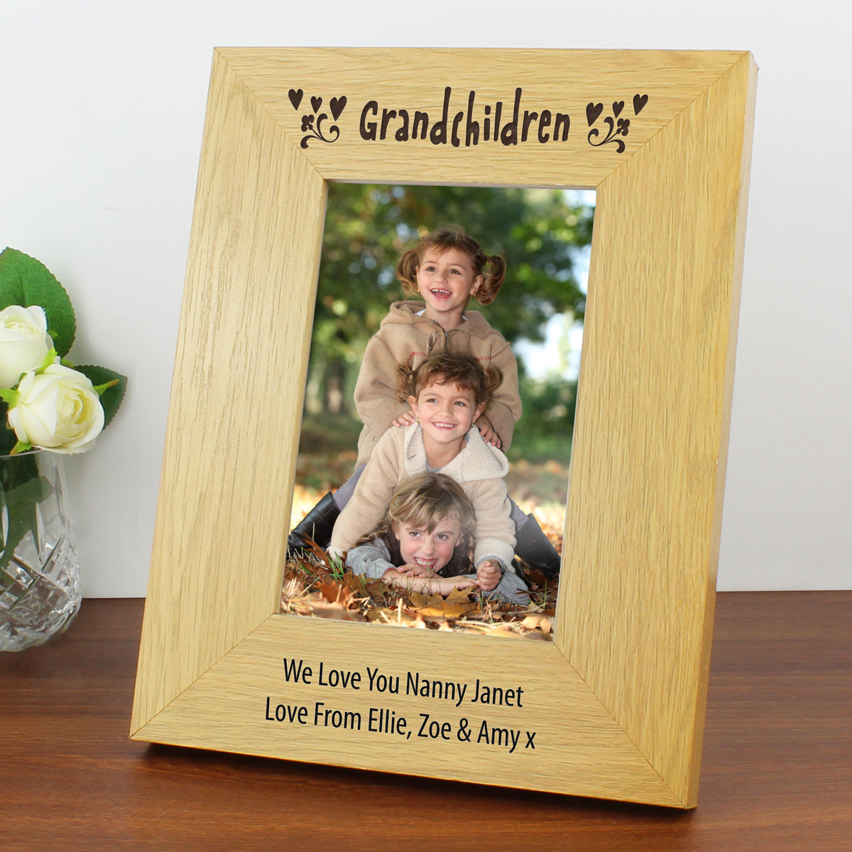 Personalised Oak Finish 6x4 Grandchildren Photo Frame | Christmas Gift