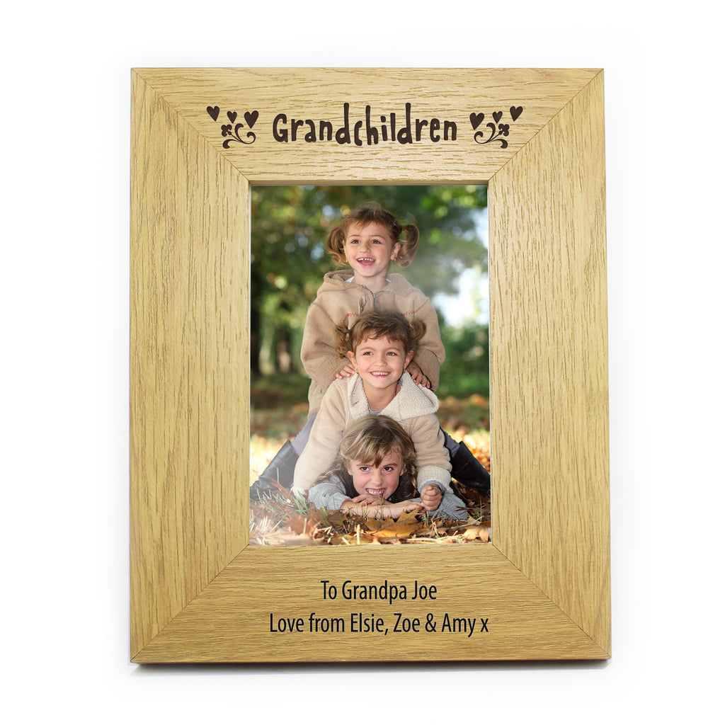 Personalised Oak Finish 6x4 Grandchildren Photo Frame | Christmas Gift