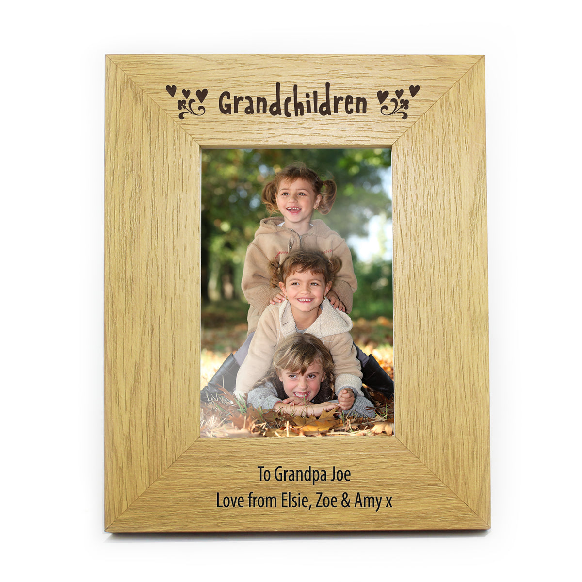 Personalised Oak Finish 6x4 Grandchildren Photo Frame | Christmas Gift