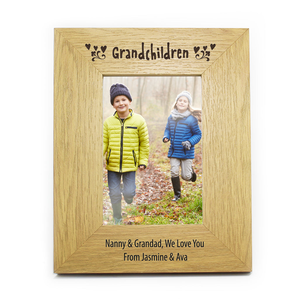 Personalised Oak Finish 6x4 Grandchildren Photo Frame | Christmas Gift