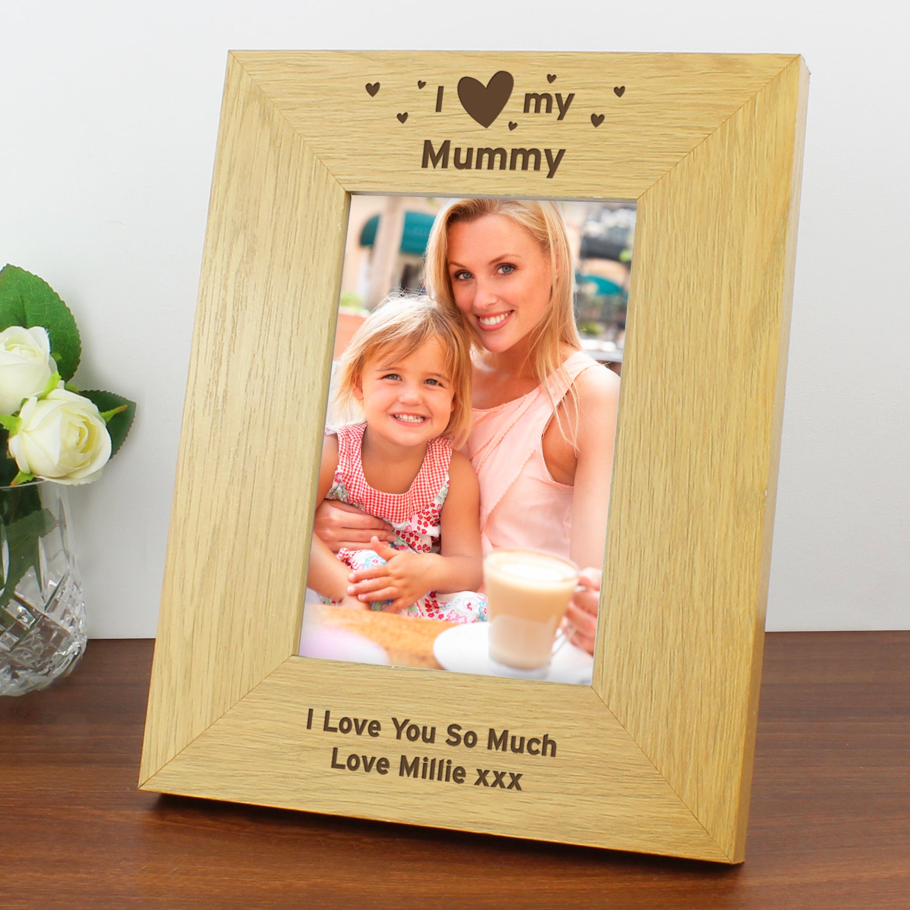 Personalised Oak Finish 6x4 I Heart My Photo Frame - Inspired Creative Gifts