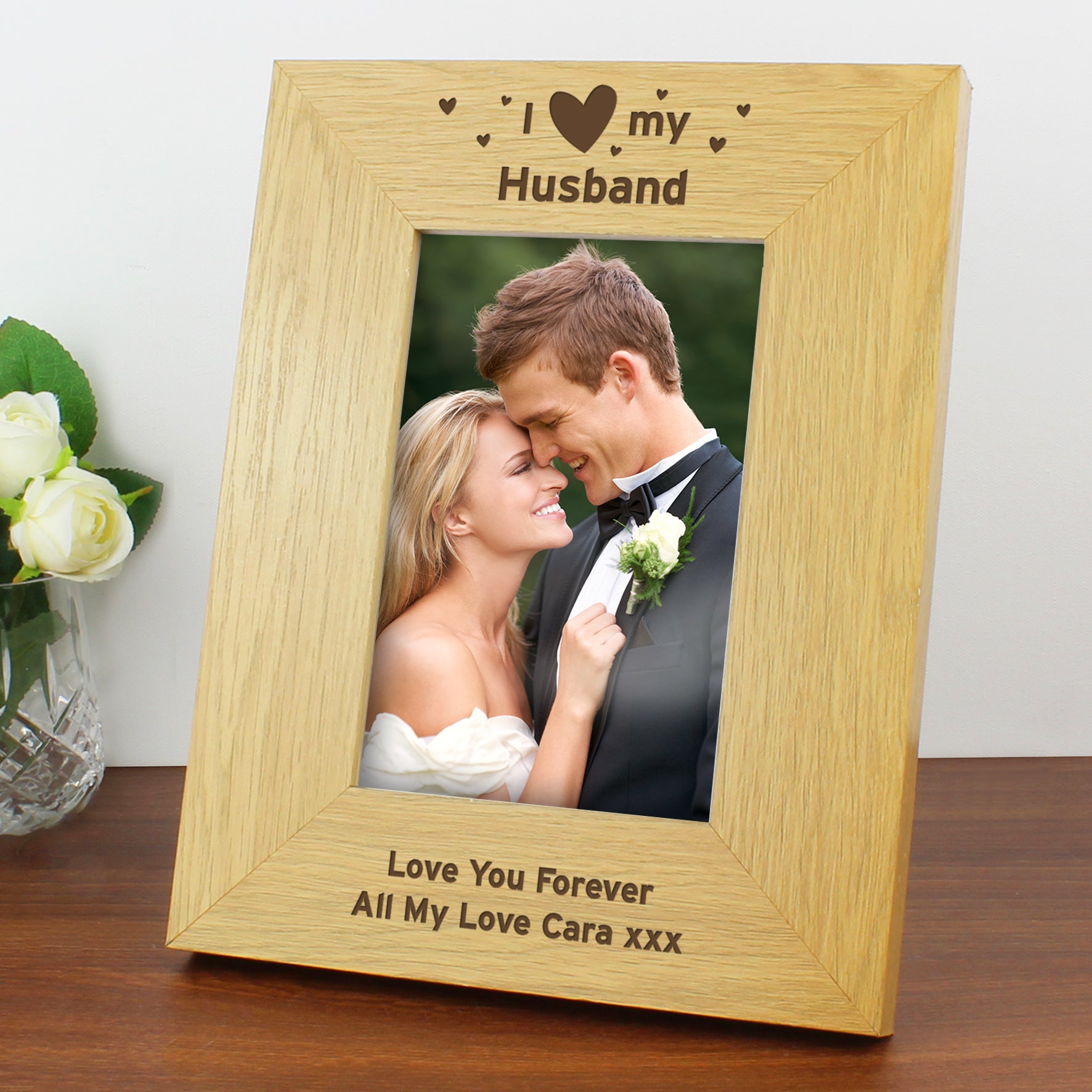 Personalised Oak Finish 6x4 I Heart My Photo Frame - Inspired Creative Gifts