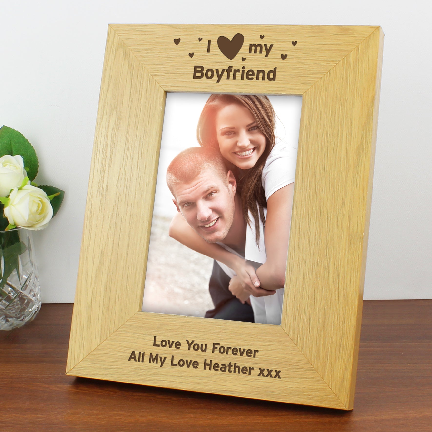 Personalised Oak Finish 6x4 I Heart My Photo Frame - Inspired Creative Gifts