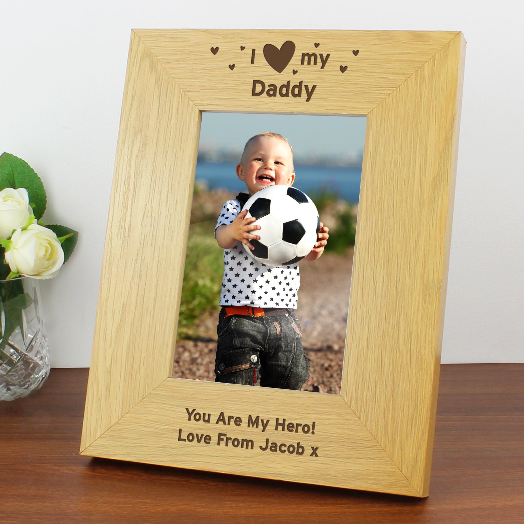 Personalised Oak Finish 6x4 I Heart My Photo Frame - Inspired Creative Gifts