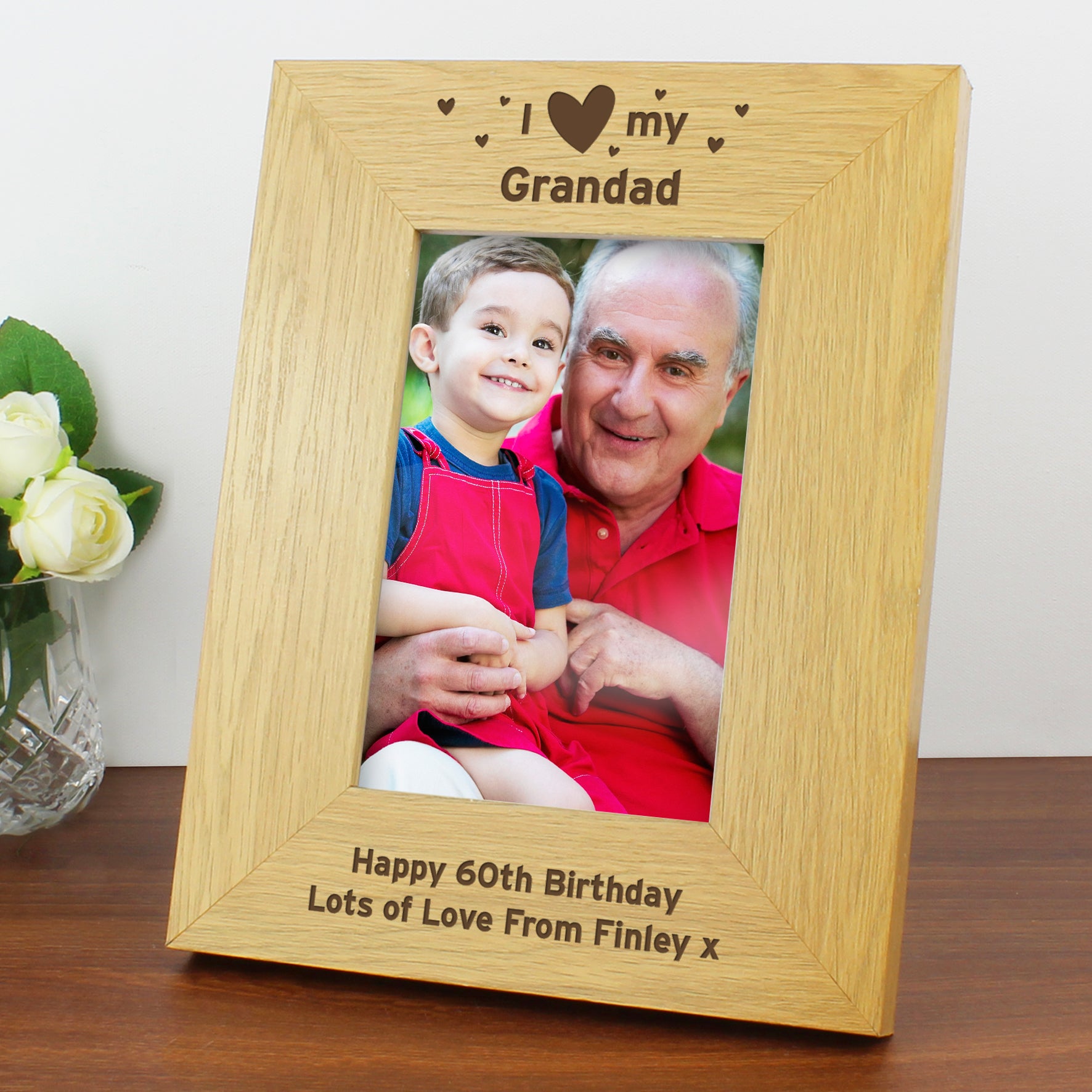 Personalised Oak Finish 6x4 I Heart My Photo Frame - Inspired Creative Gifts