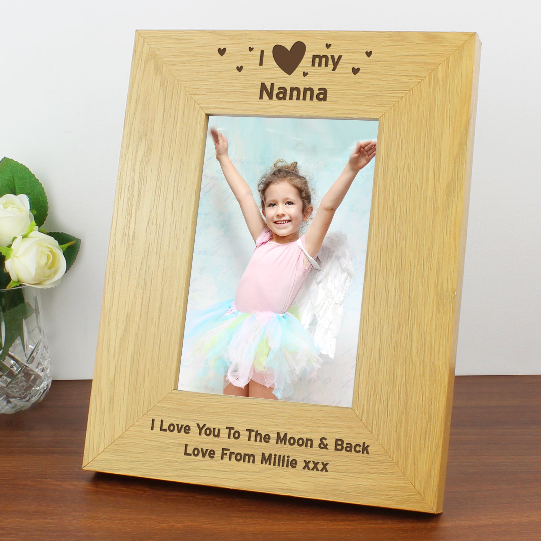 Personalised Oak Finish 6x4 I Heart My Photo Frame - Inspired Creative Gifts