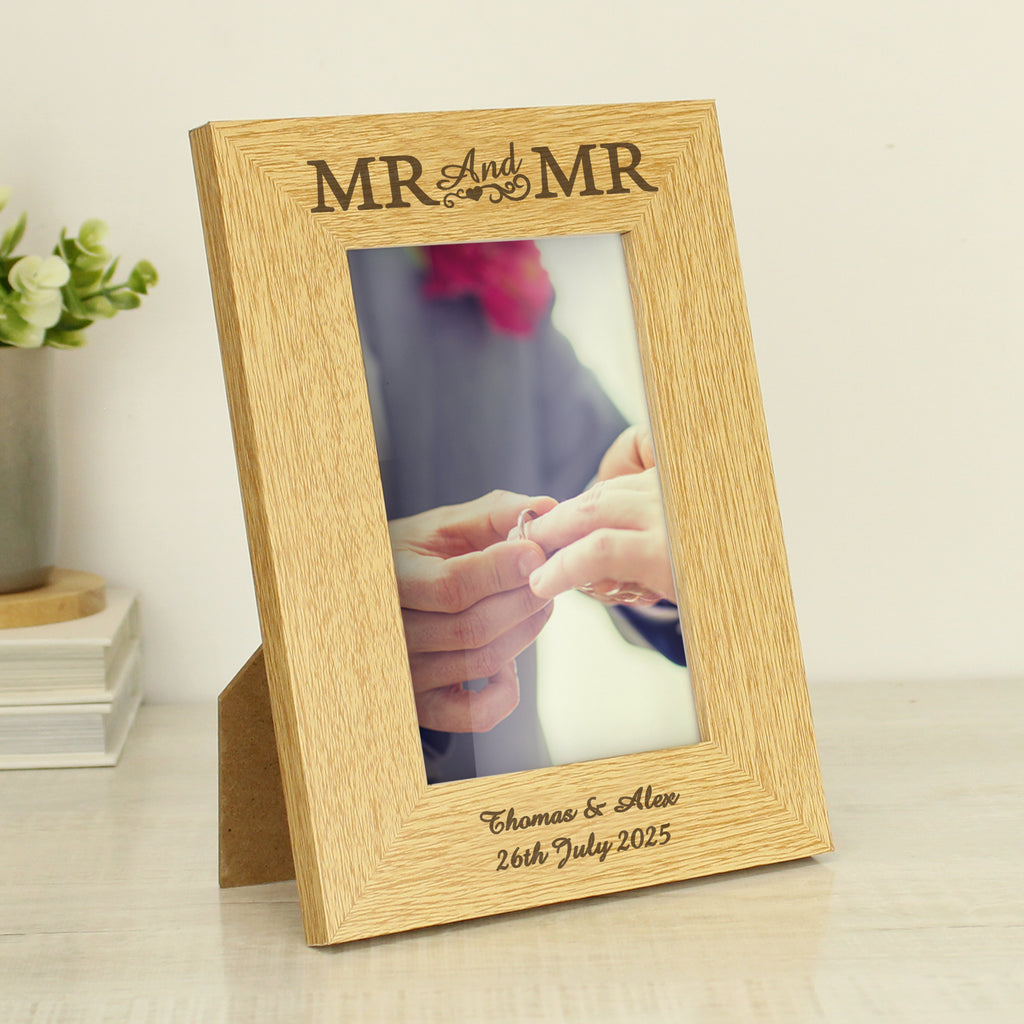 Personalised Oak Finish 6x4 Mr & Mr Photo Frame | Wedding Gift
