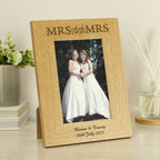 Personalised Oak Finish 6x4 Mrs & Mrs Photo Frame for Wedding
