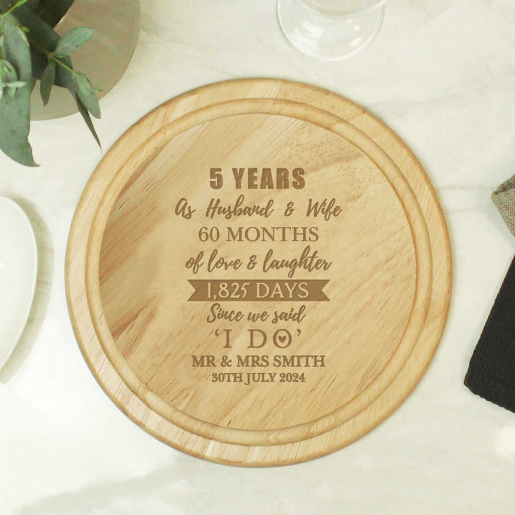 Personalised 5th Anniversary Heart Chopping Board | Anniversary Gift