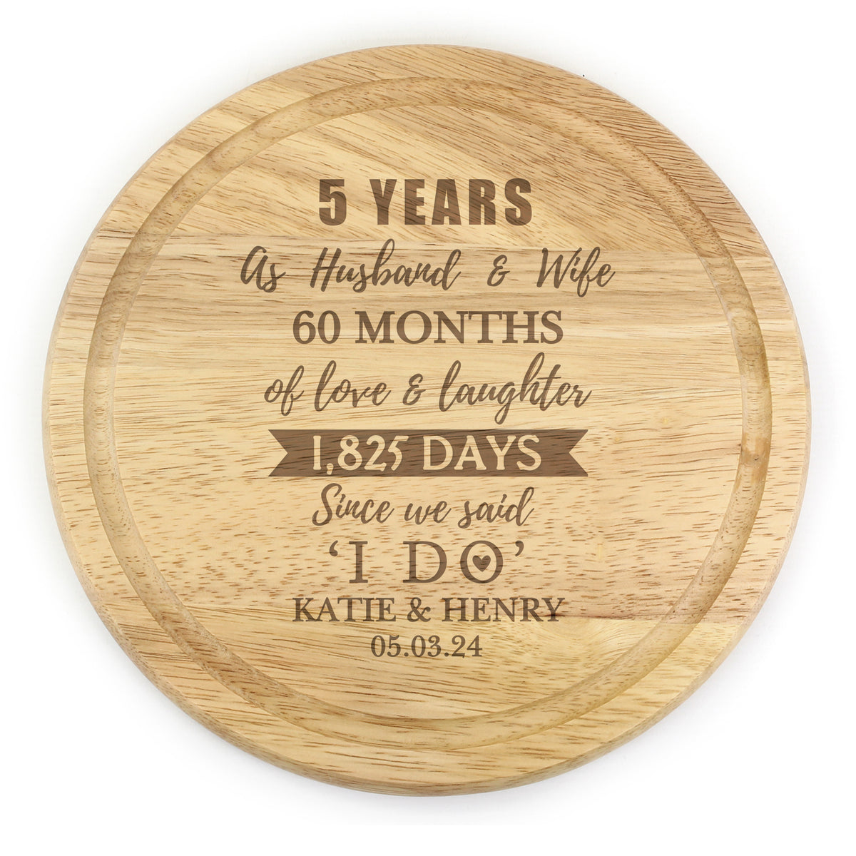 Personalised 5th Anniversary Heart Chopping Board | Anniversary Gift