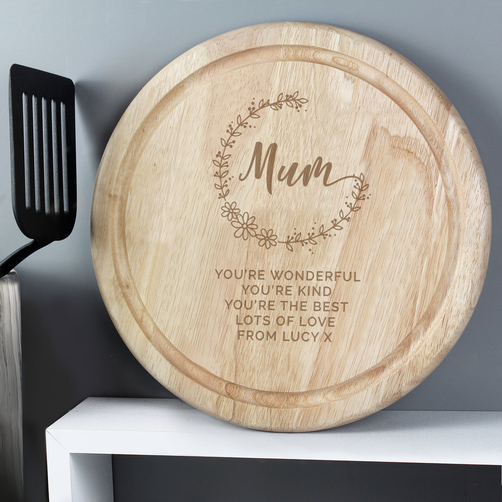 Personalised Mum Round Wooden Chopping Heart | Gift for Her