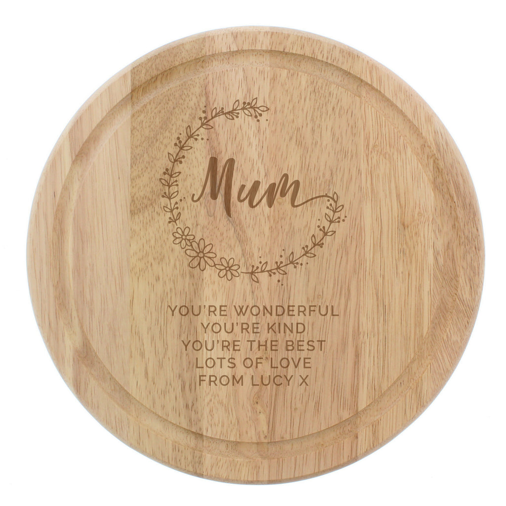 Personalised Mum Round Wooden Chopping Heart | Gift for Her