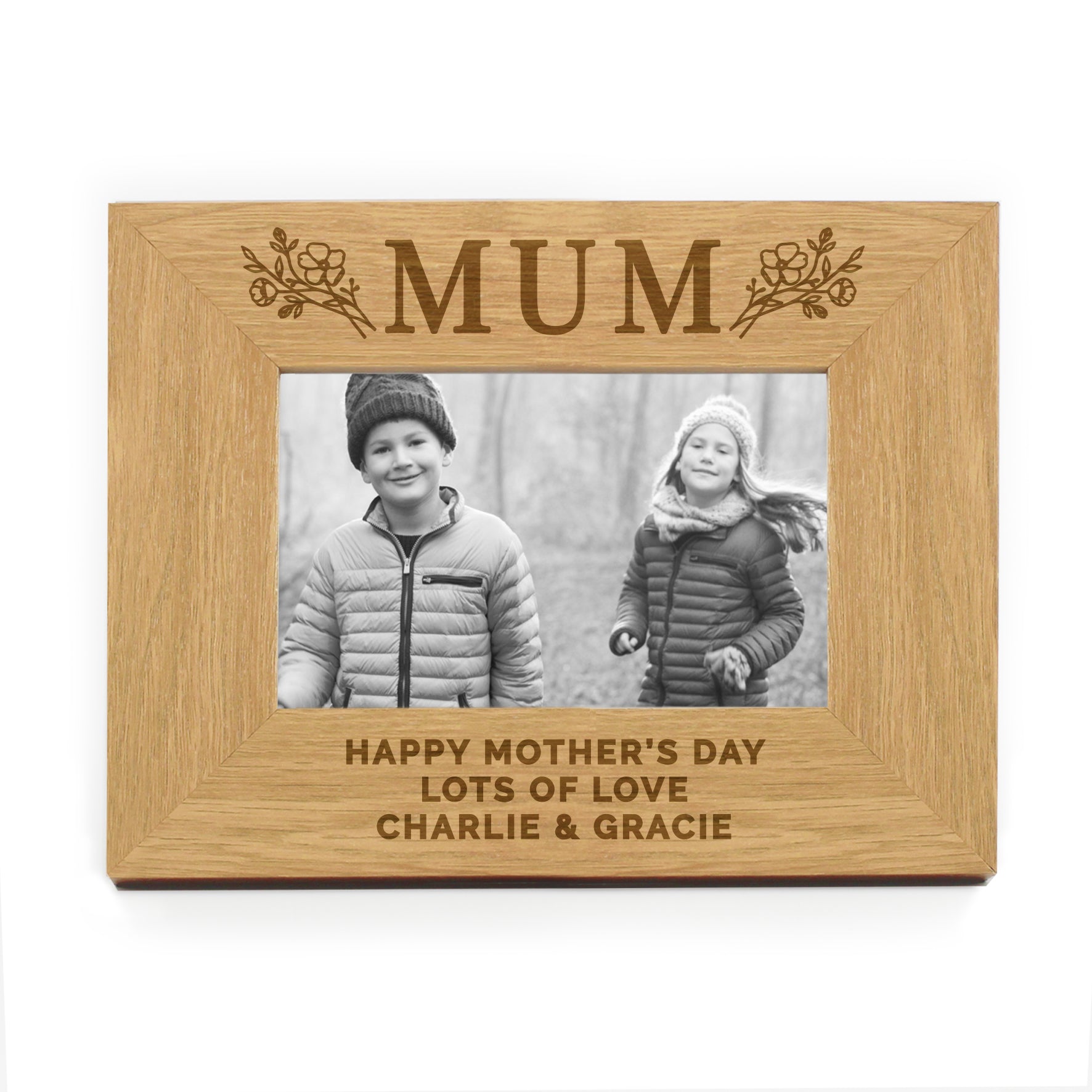 Personalised Floral Mum 6x4 Oak Finish Photo Frame - Inspired Creative Gifts