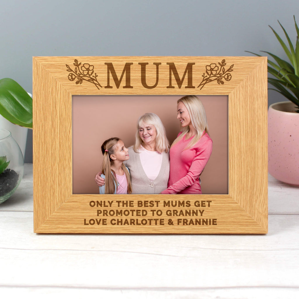 Personalised Floral Mum 6x4 Oak Finish Photo Frame - Inspired Creative Gifts