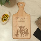 Personalised Highland Cow Paddle Chopping Board | New Home Gift