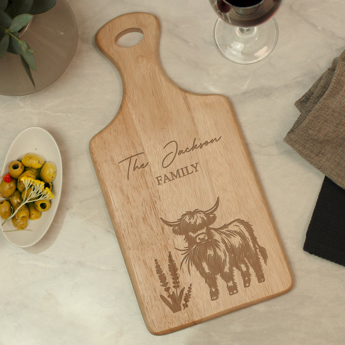 Personalised Highland Cow Paddle Chopping Board | New Home Gift