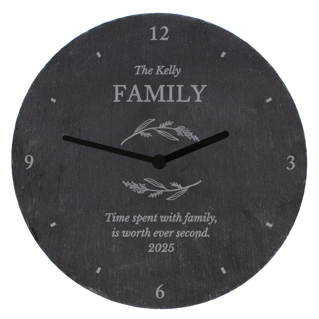Personalised Free Text Botanical Slate Clock - Wall Clock - Inspired Creative Gifts