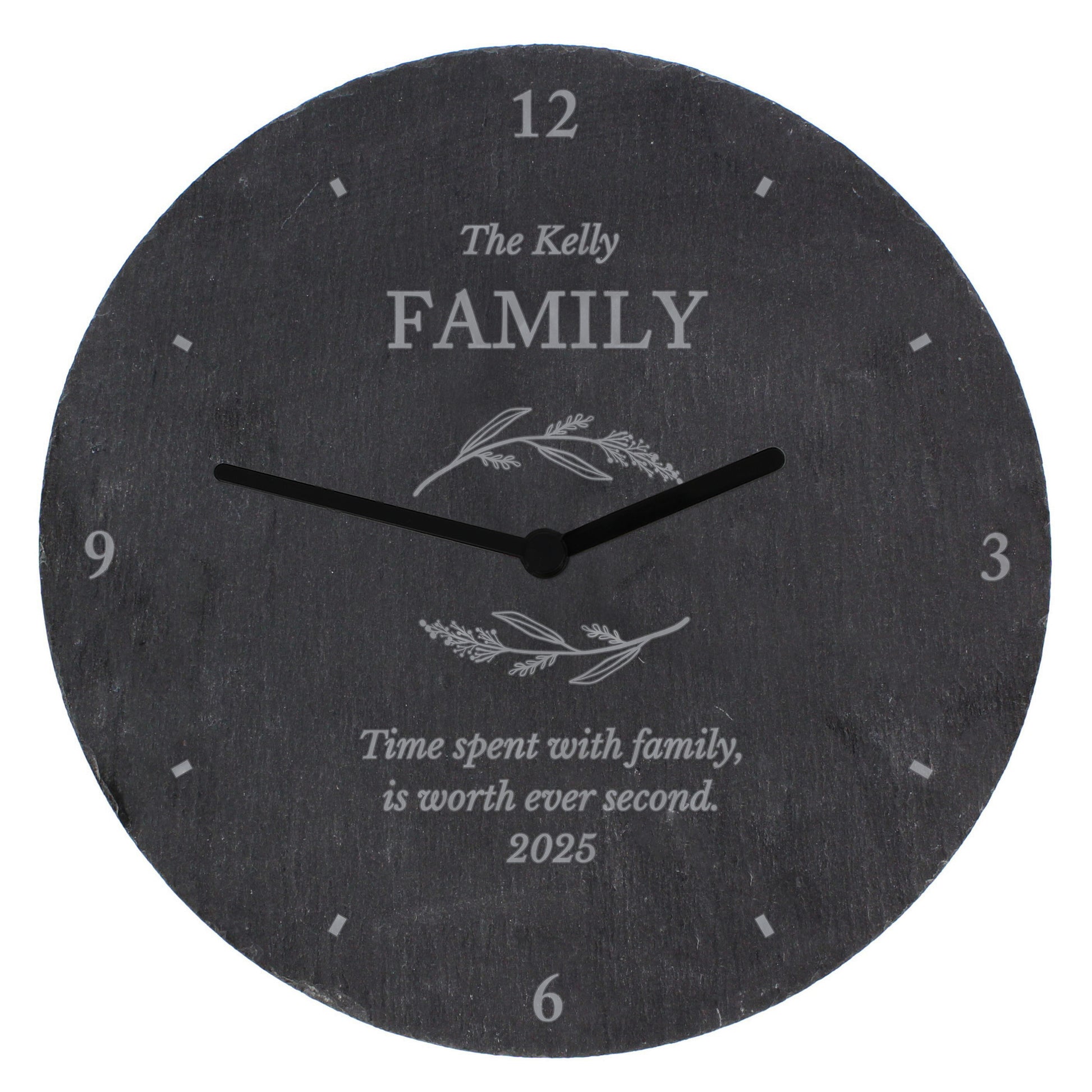 Personalised Free Text Botanical Slate Clock - Wall Clock - Inspired Creative Gifts
