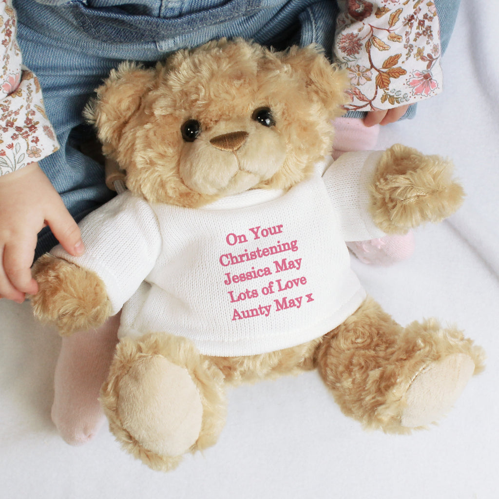 Personalised Message Teddy Bear - Pink - Plush Soft Toy - Inspired Creative Gifts