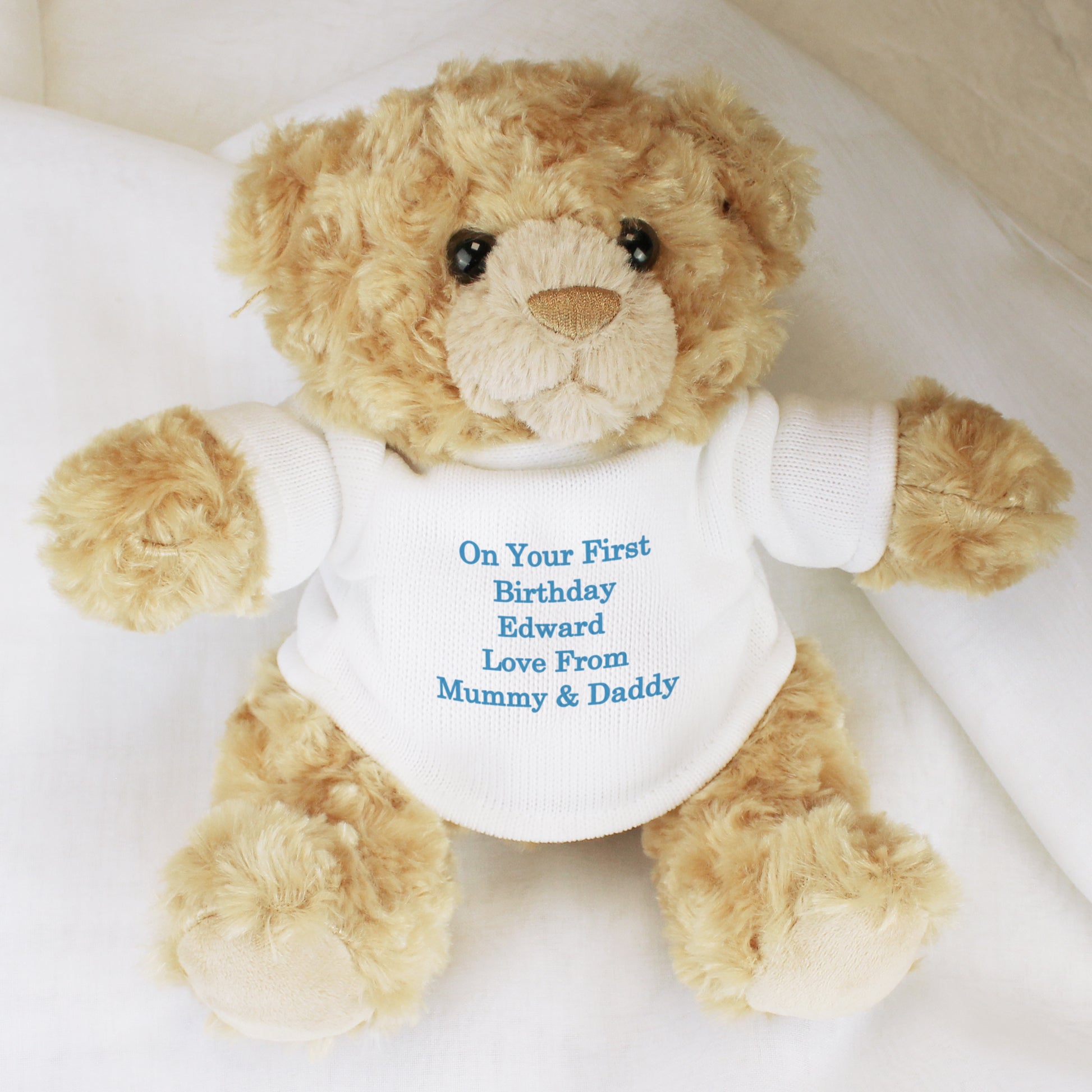 Personalised Message Teddy Bear - Blue - Plush Soft Toy - Inspired Creative Gifts