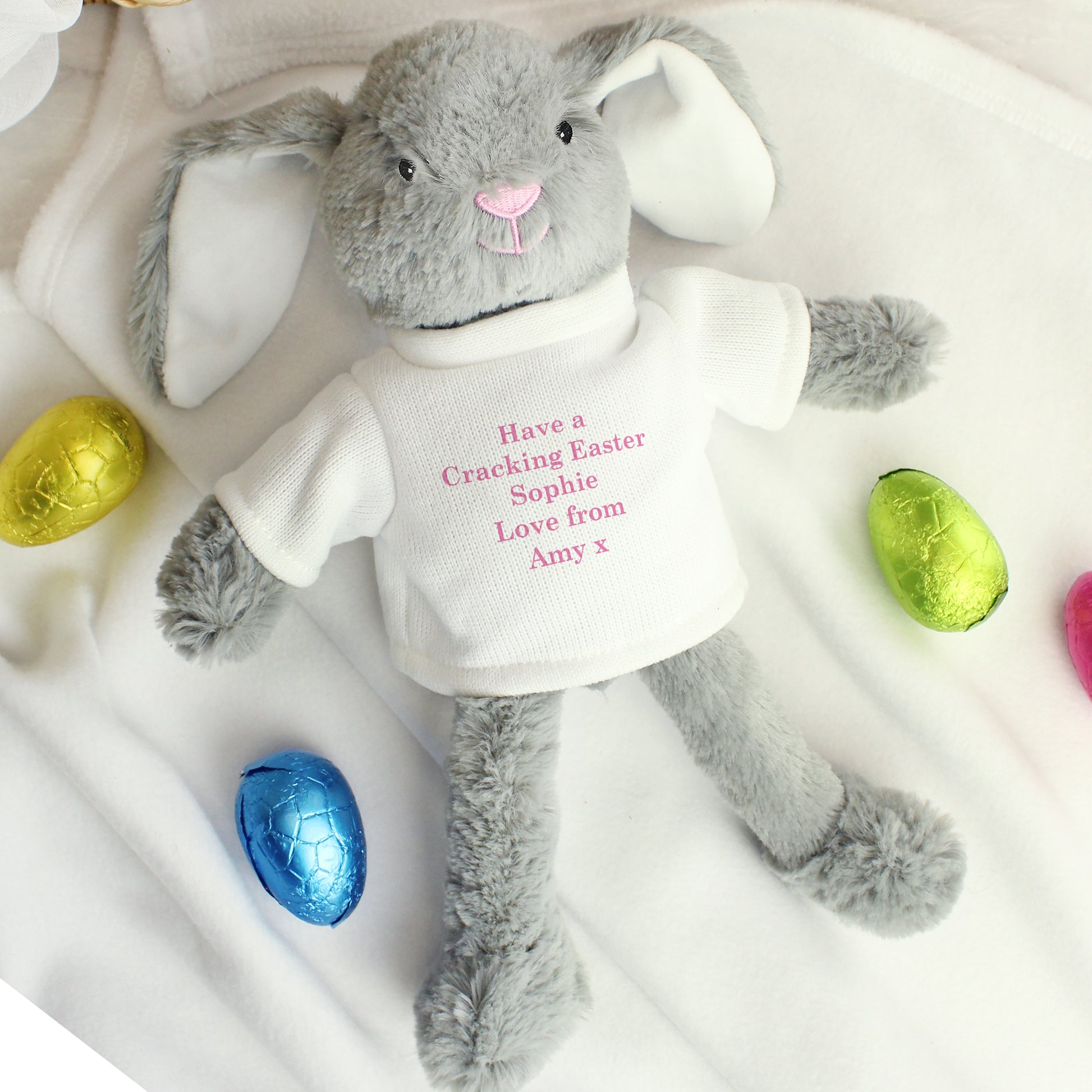 Personalised Message Bunny Rabbit In Jumper - Pink - Plush Soft Toy - Inspired Creative Gifts
