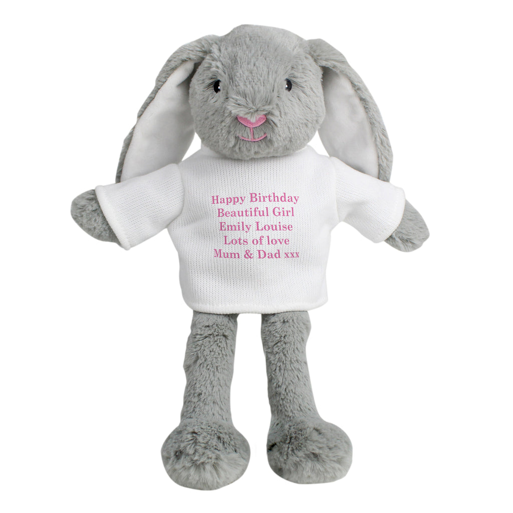 Personalised Message Bunny Rabbit In Jumper - Pink - Plush Soft Toy - Inspired Creative Gifts