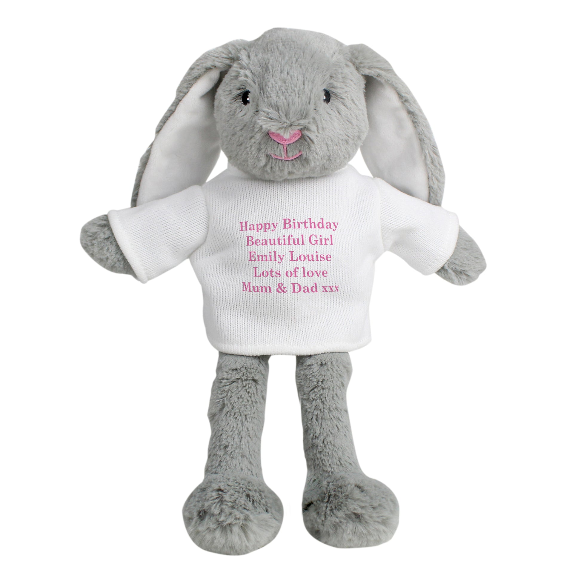Personalised Message Bunny Rabbit In Jumper - Pink - Plush Soft Toy - Inspired Creative Gifts