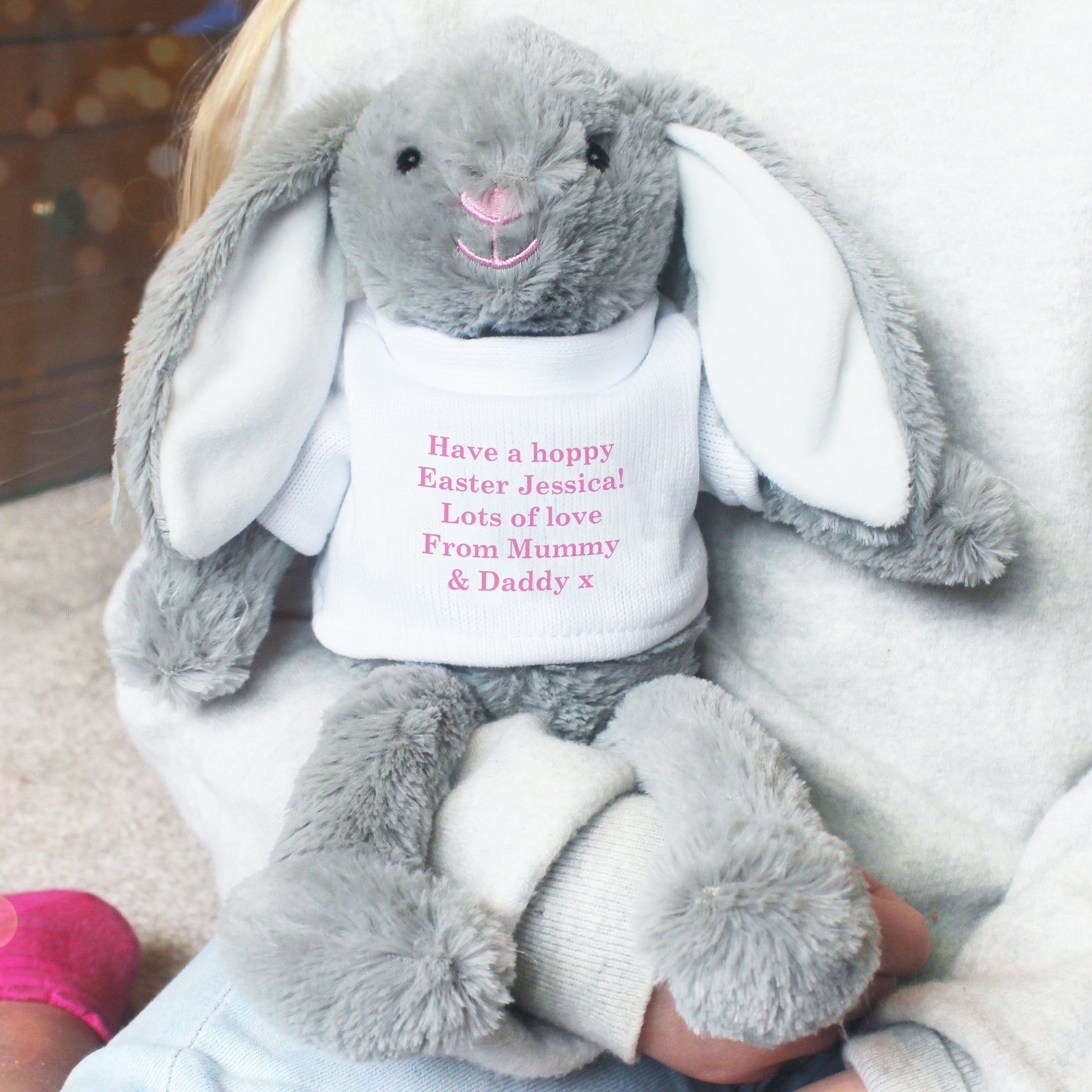 Personalised Message Bunny Rabbit In Jumper - Pink - Plush Soft Toy - Inspired Creative Gifts