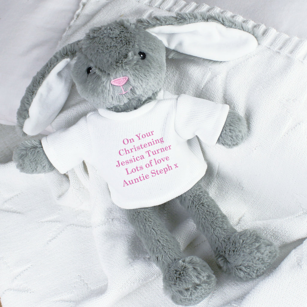 Personalised Message Bunny Rabbit In Jumper - Pink - Plush Soft Toy - Inspired Creative Gifts