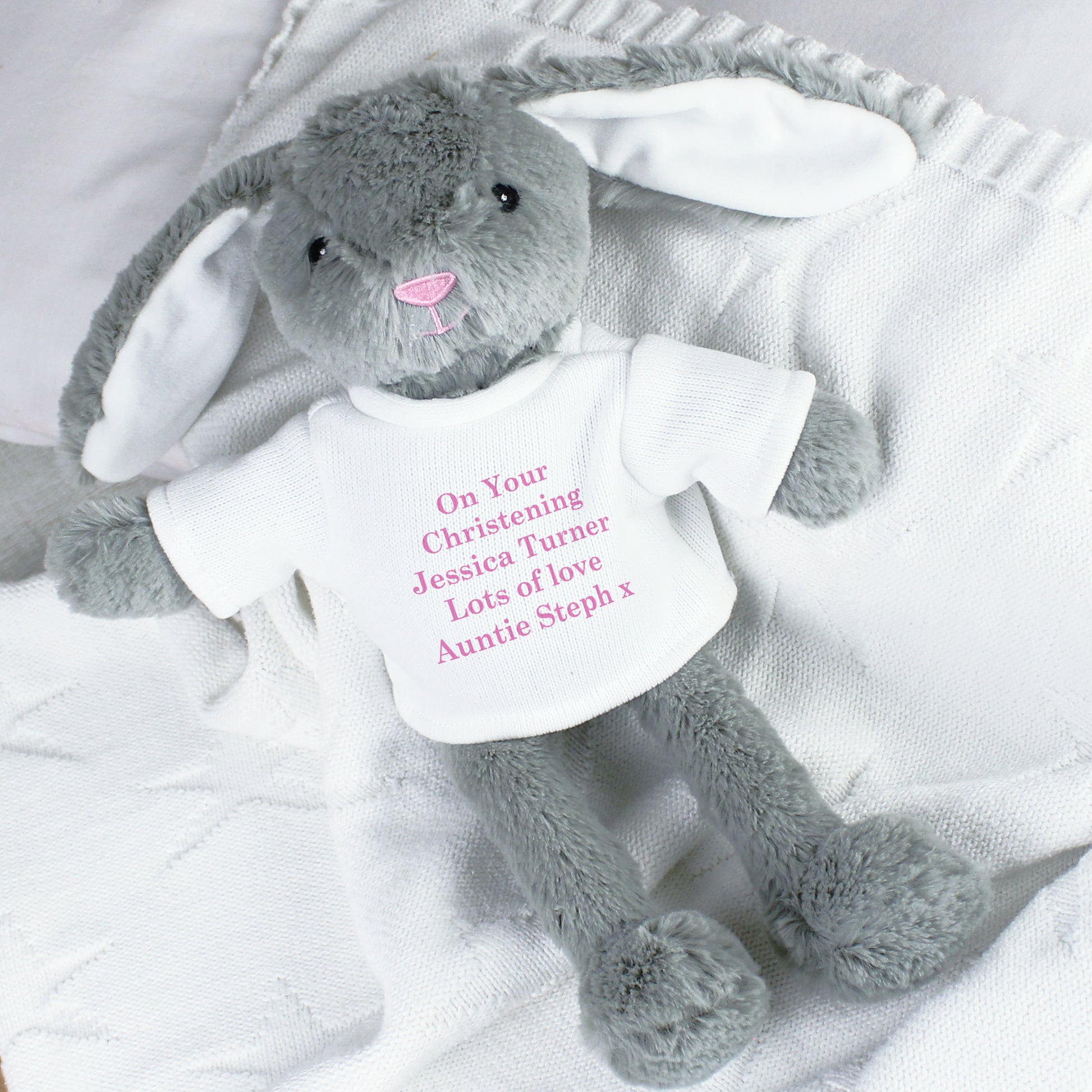 Personalised Message Bunny Rabbit In Jumper - Pink - Plush Soft Toy - Inspired Creative Gifts