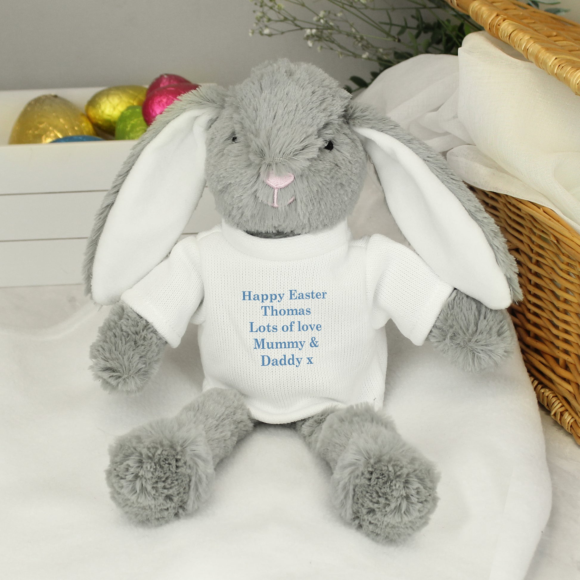 Personalised Message Bunny Rabbit - Blue - Plush Soft Toy - Inspired Creative Gifts