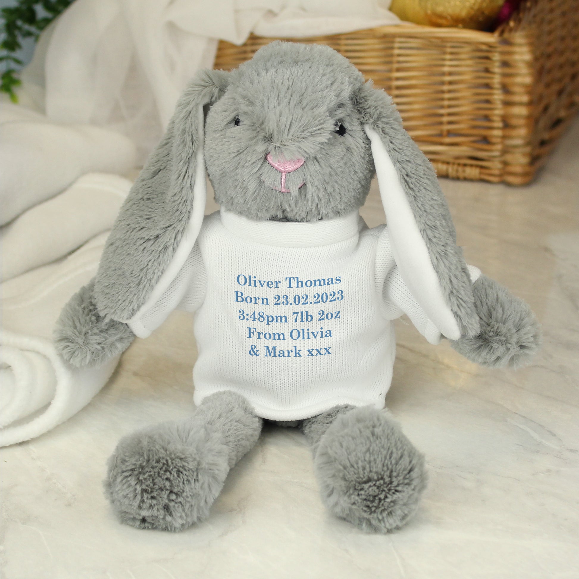 Personalised Message Bunny Rabbit - Blue - Plush Soft Toy - Inspired Creative Gifts