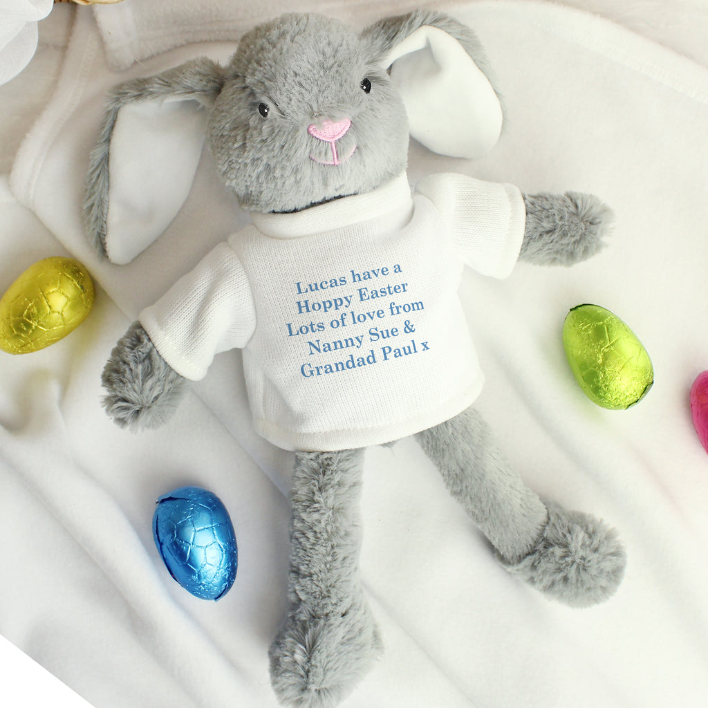 Personalised Message Bunny Rabbit - Blue - Plush Soft Toy - Inspired Creative Gifts