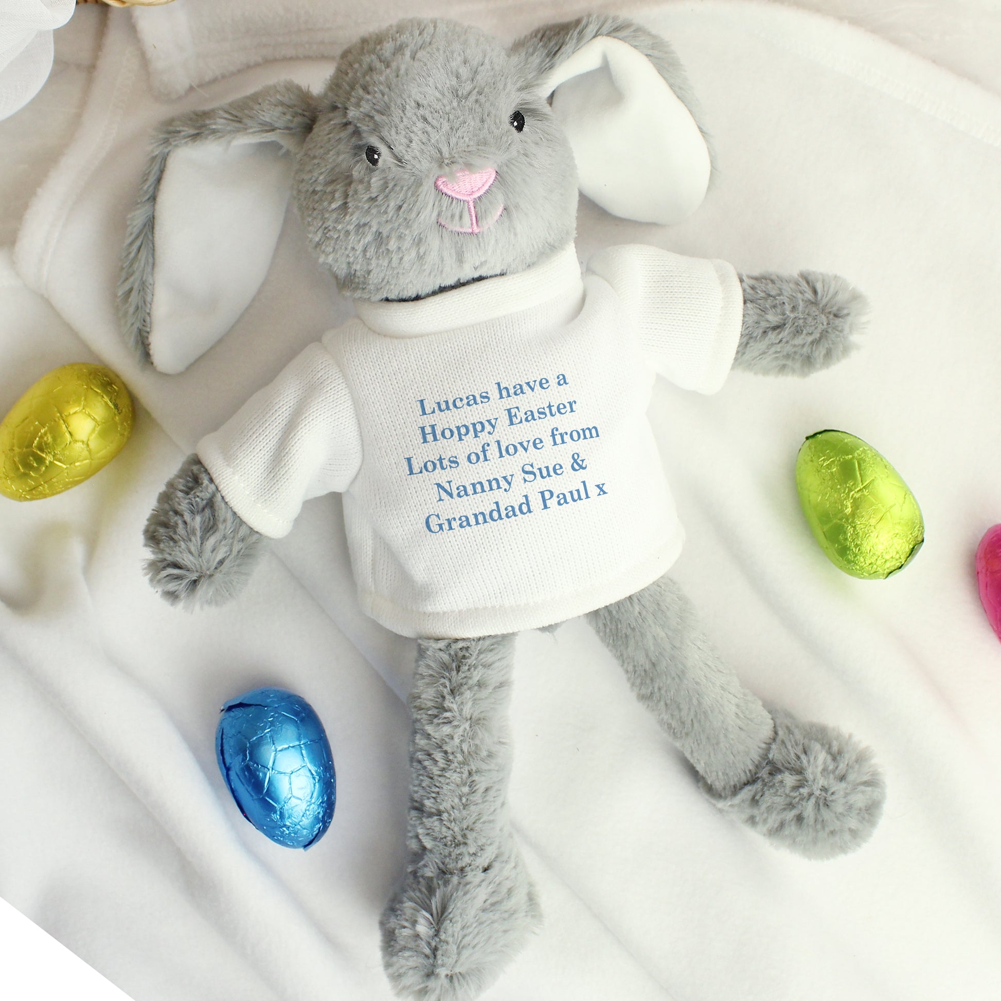 Personalised Message Bunny Rabbit - Blue - Plush Soft Toy - Inspired Creative Gifts