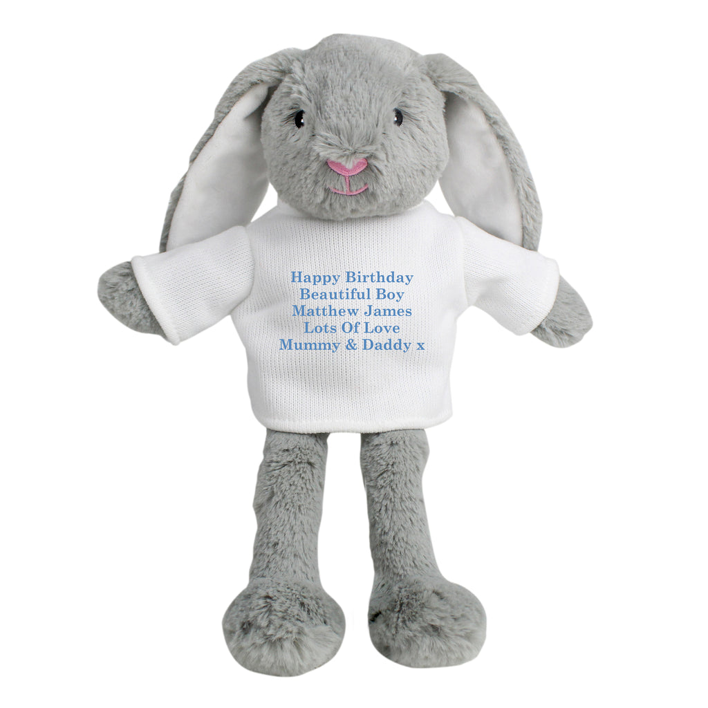 Personalised Message Bunny Rabbit - Blue - Plush Soft Toy - Inspired Creative Gifts
