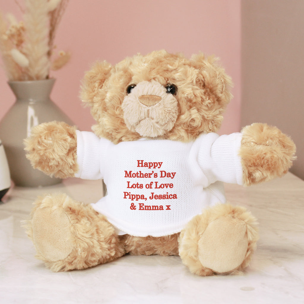 Personalised Teddy Bear - Red Message - Plush Soft Toy - Inspired Creative Gifts