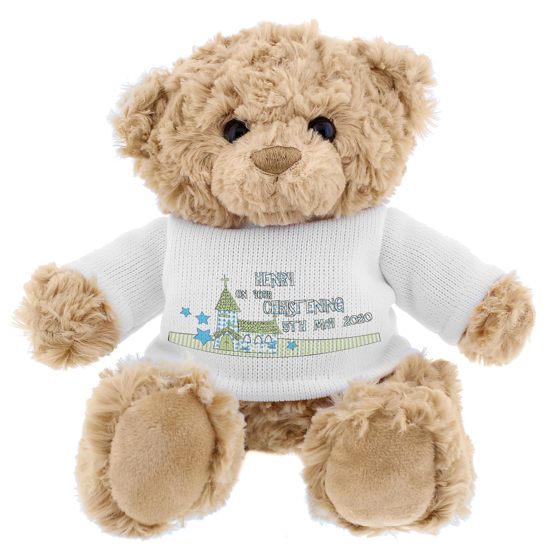 Personalised Blue Church Message Teddy Bear - Plush Soft Toy - Inspired Creative Gifts