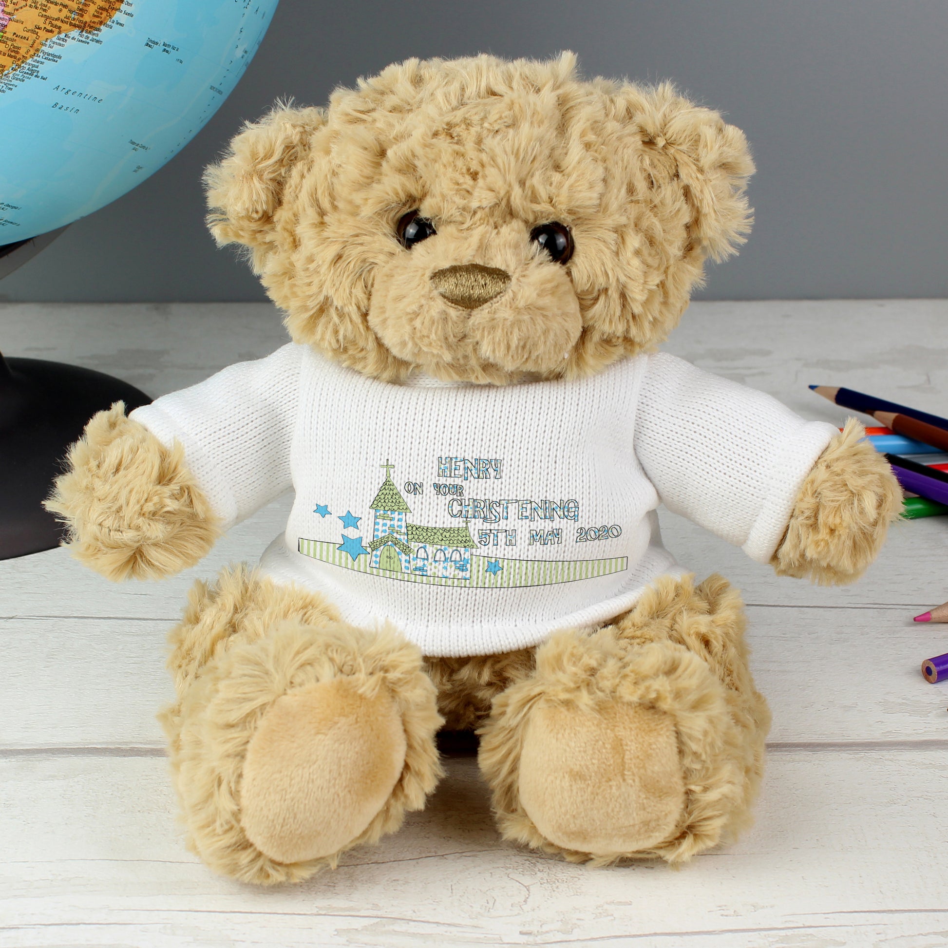 Personalised Blue Church Message Teddy Bear - Plush Soft Toy - Inspired Creative Gifts