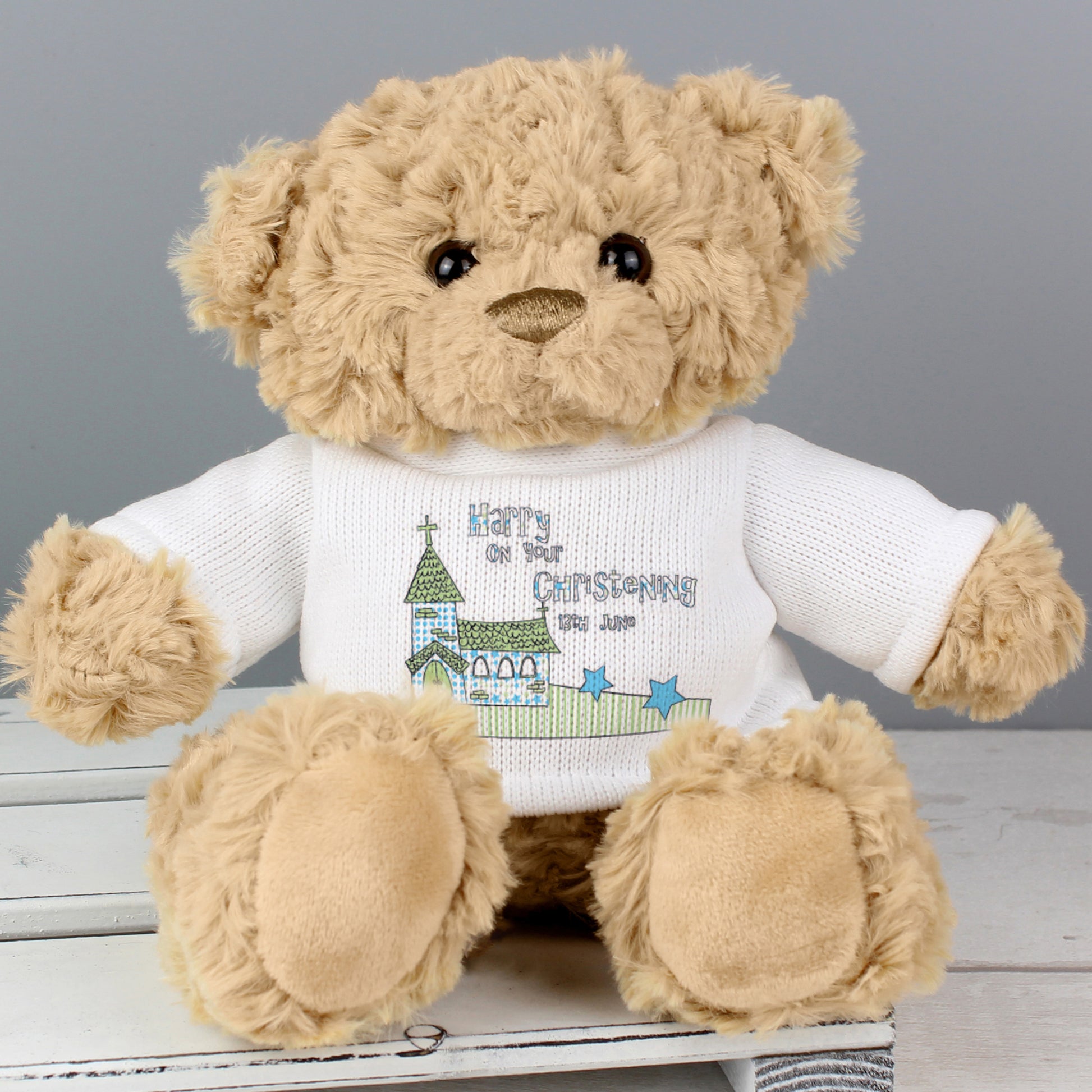 Personalised Blue Church Message Teddy Bear - Plush Soft Toy - Inspired Creative Gifts