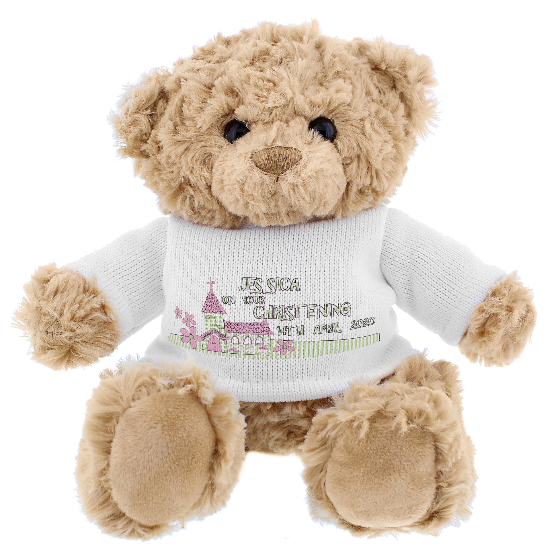 Personalised Pink Church Teddy Bear - Plush Soft Toy - Inspired Creative Gifts
